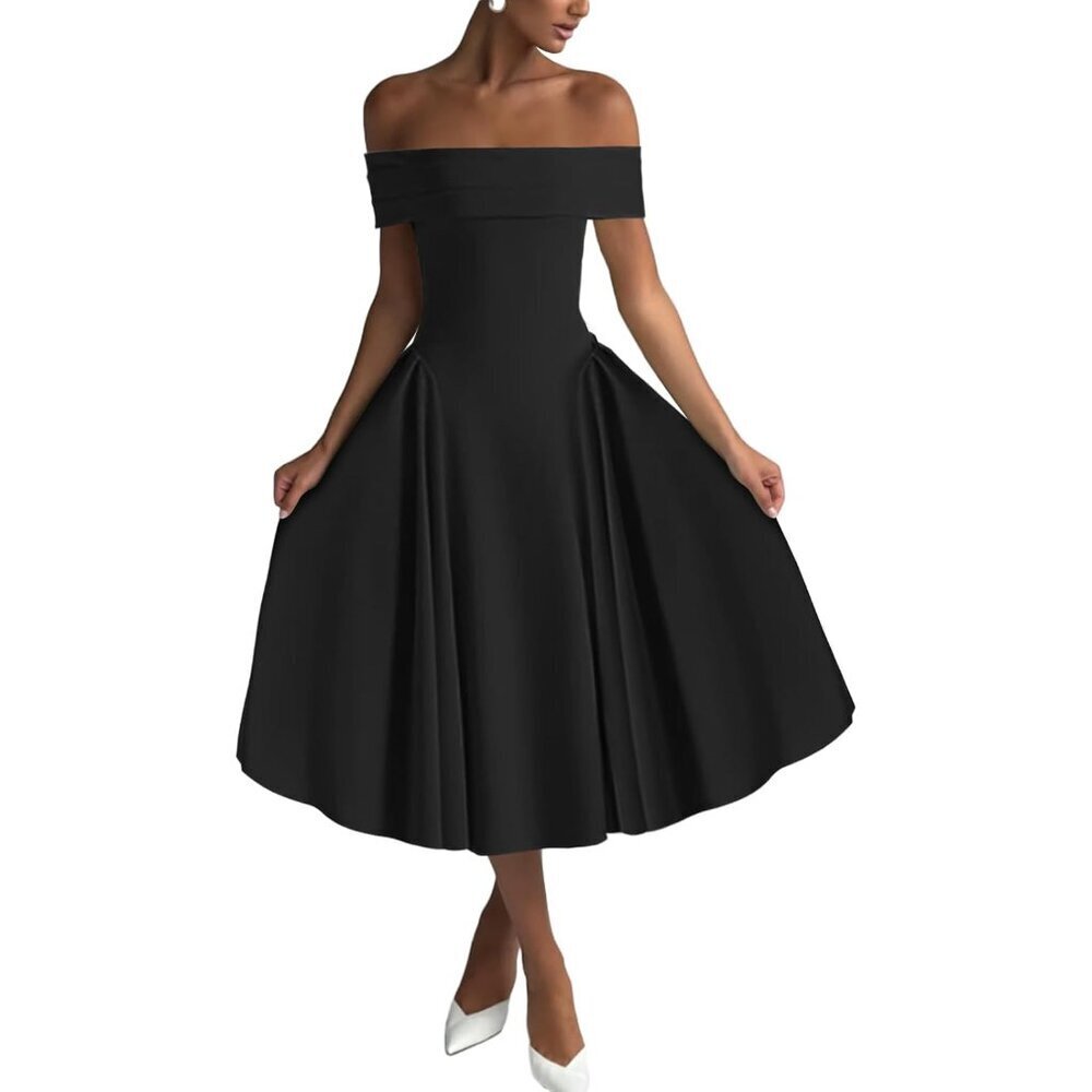 Women's Off Shoulder Midi Dress Polyester Spandex A Line Flare for Party